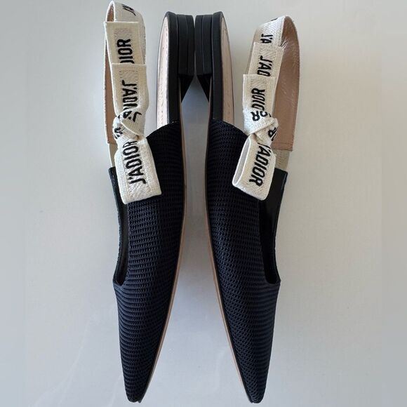Dior J'Adior Black Fabric Pointed Toe Logo Bow Slingback Flats Size 36 US 6 - Picture 5 of 11